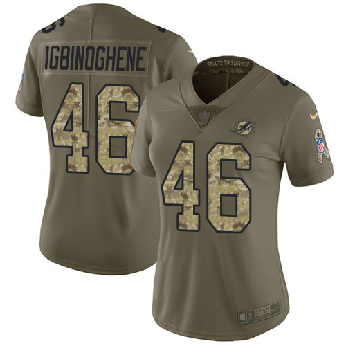 Nike Miami Dolphins #46 Noah Igbinoghene Olive Camo Women Stitched NFL Limited 2017 Salute To Service Jersey